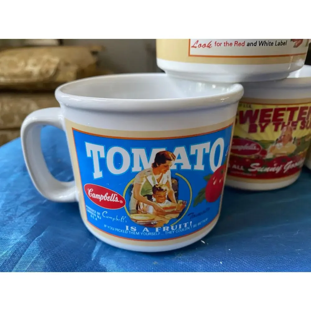 Houston Harvest Campbell's Soup mugs from 2005 feature vintage-style advertising